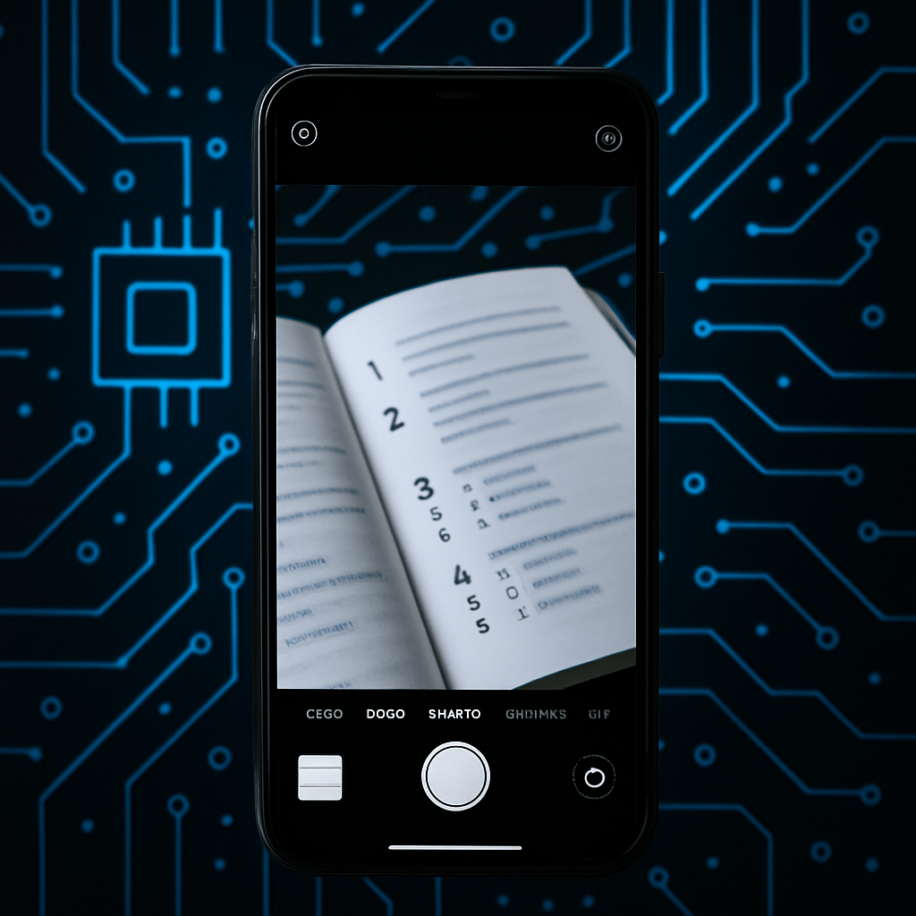 Phone showing the camera pointed at a question